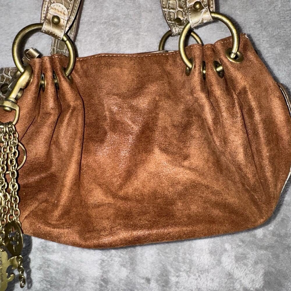 Vintage Kathy Van Zeeland Brown Suede Hobo Shoulder Bag Croc Embossed Y2K Purse - Picture 3 of 11